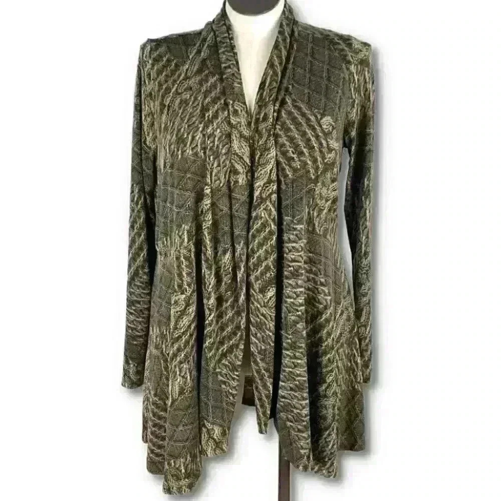 Grace womens sweater size 1X brown tan cascading open front cardigan career